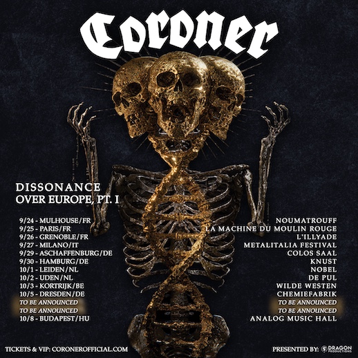 CORONER “Dissonance over Europe – Part 1” 2026 Avrupa Turnesi Tarihleri Açıklandı
